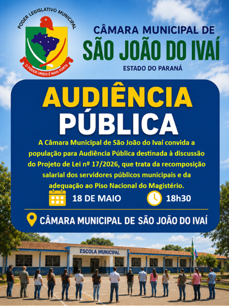 Audiência Pública em São João do Ivaí discutirá reajuste salarial e garantia do Piso Nacional dos Professores