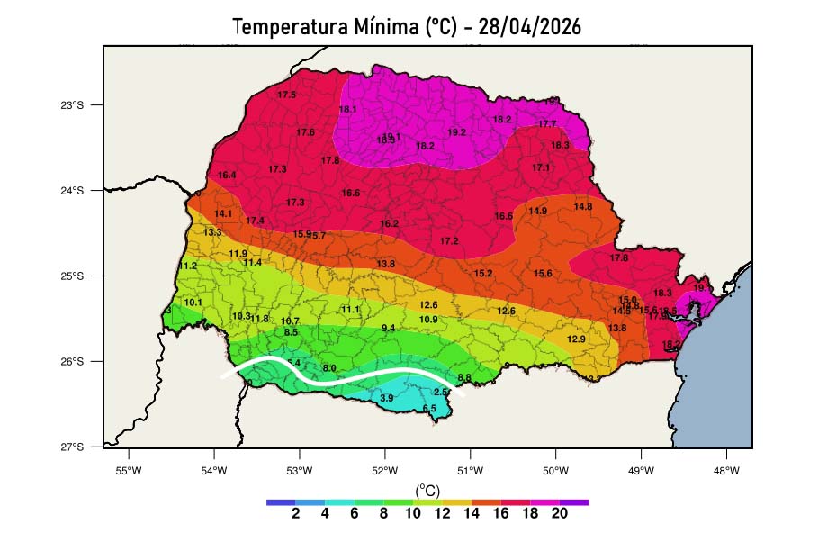 Paraná tem geada e registra temperatura mais baixa do ano até o momento